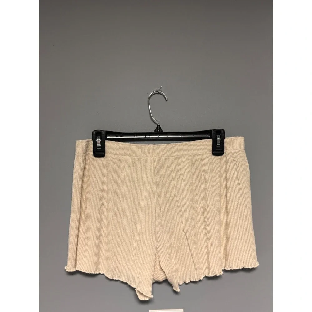 PJ‎ Salvage Women's Oatmeal Reloved Ribbed Knit Henley Sleep Shorts  Large Cozy